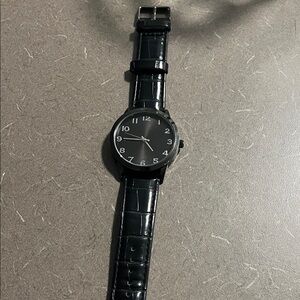 Men’s Black Simulates Leather Strap Watch-works